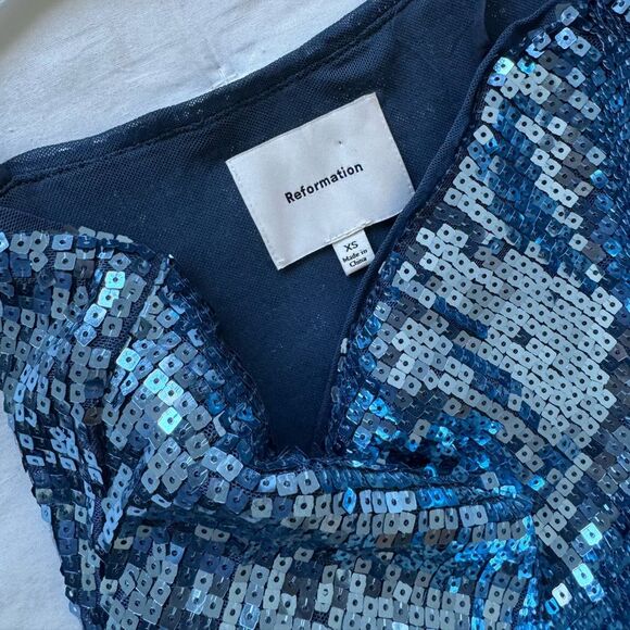 Reformation XS Elise Blue Sequin Knit Dress - Picture 8 of 11